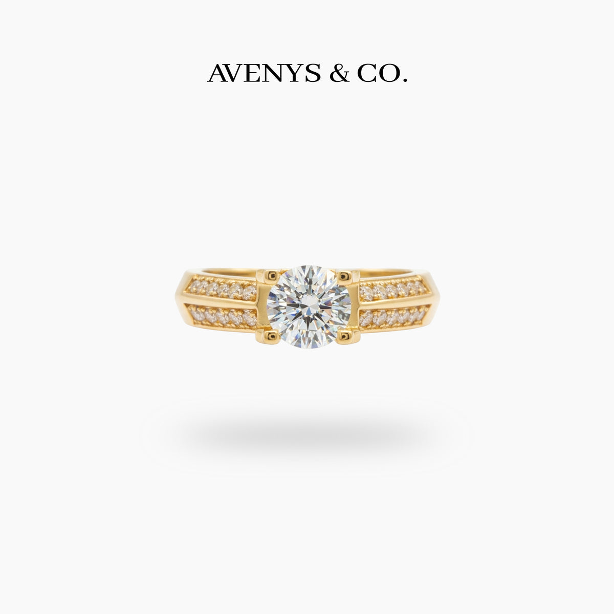 Suspension Max Pave Ring with White Round Stone – on Yellow Gold