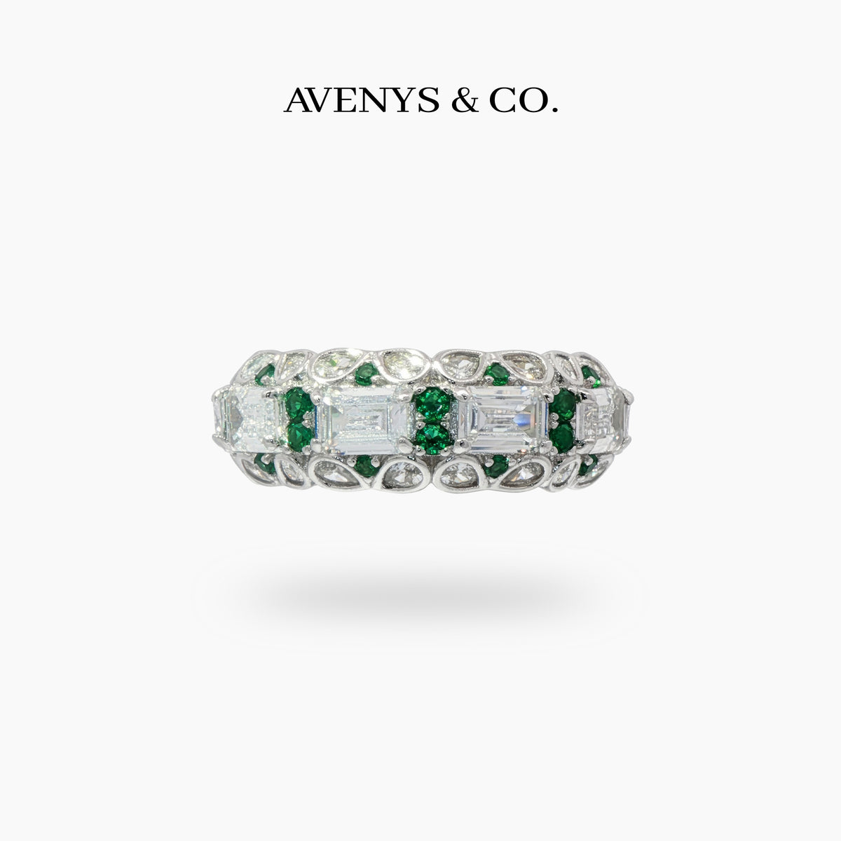 Greenfire Ring with White Emerald Stone – on White Gold