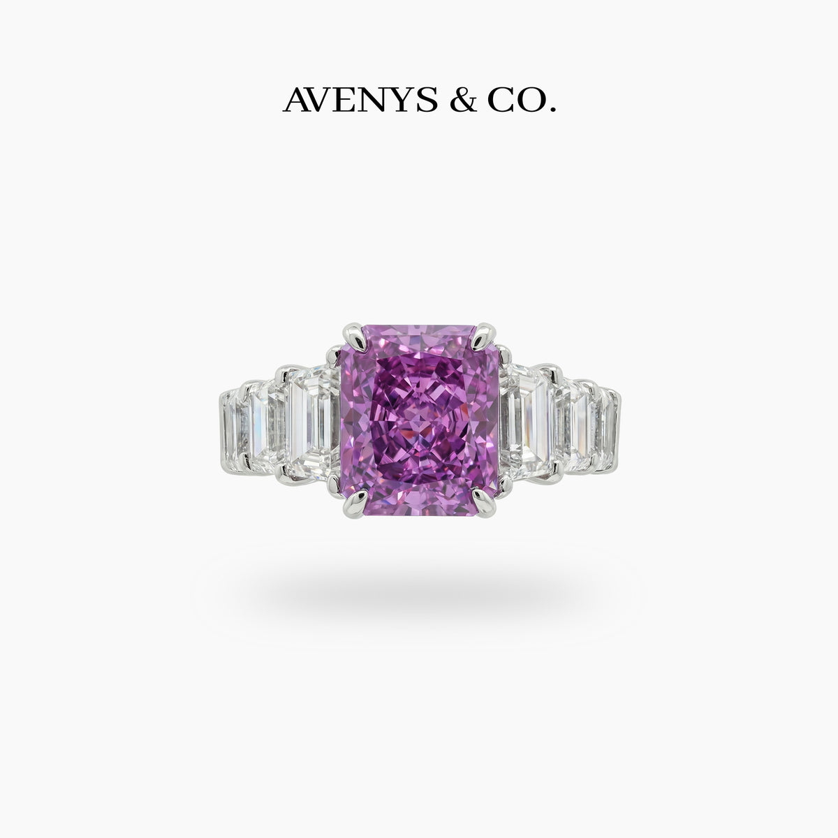 Princess Eternity Ring with Purple Radiant Stone – on White Gold