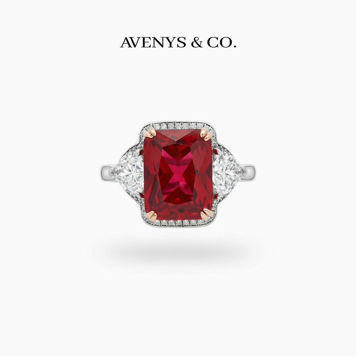 Queens Radiant Ring with Red Radiant Stone – on White Gold