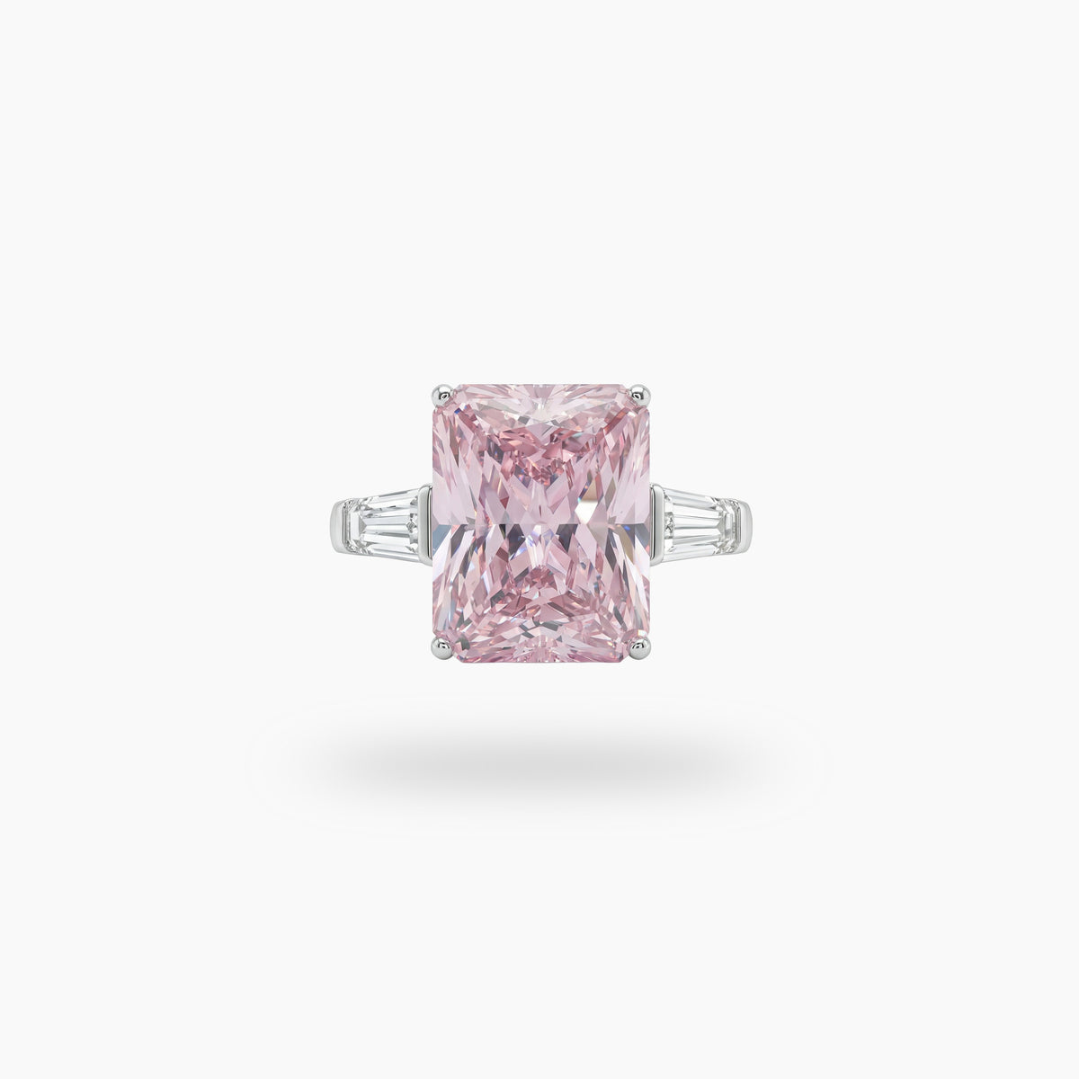 Radiant Trilogy Ring with Pink Radiant Stone – on White Gold