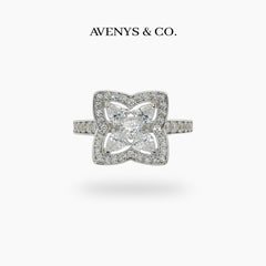 Lotus Classic Ring with White Round Stone – on White Gold