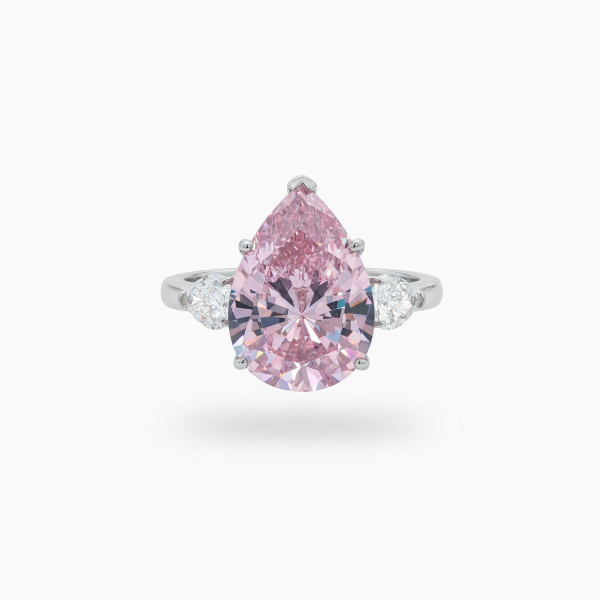 Pear Trilogy Ring with Pink Pear Stone – on White Gold