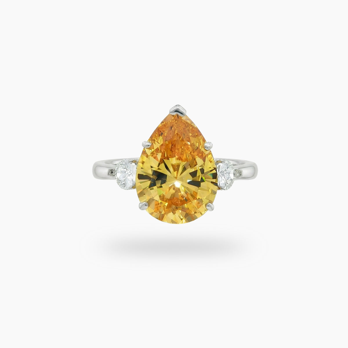 Pear Trilogy Ring with Yellow Pear Stone – on White Gold