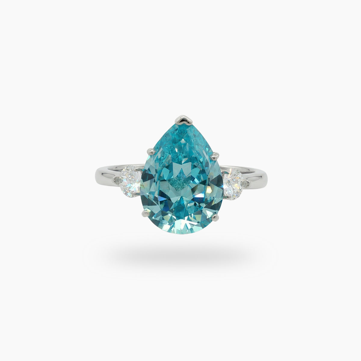 Pear Trilogy Ring with Aquamarine Pear Stone – on White Gold