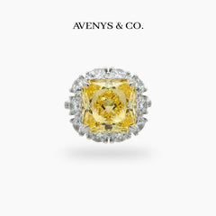Princess Halo Ring with Yellow Princess Stone – on White Gold