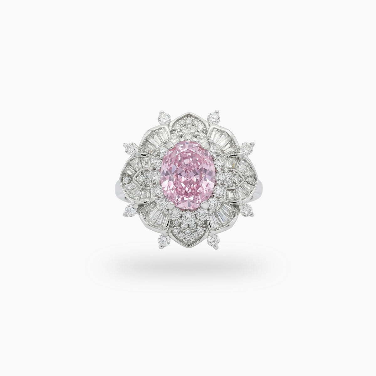 Bloom Burst Ring with Pink Oval Stone – on White Gold
