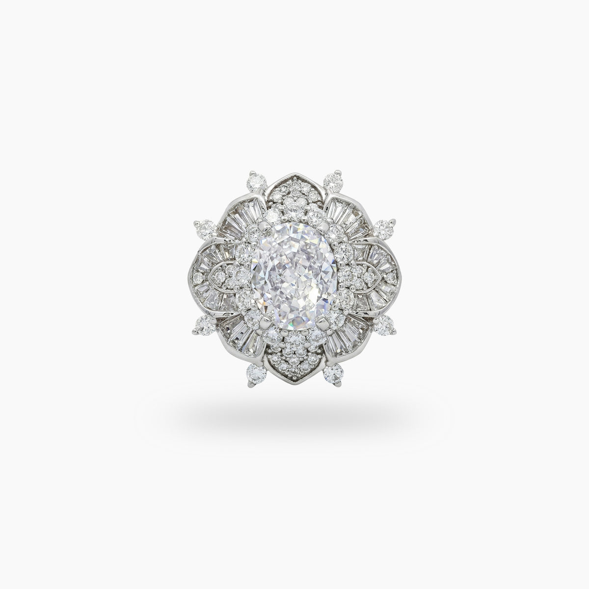 Bloom Burst Ring with White Oval Stone – on White Gold