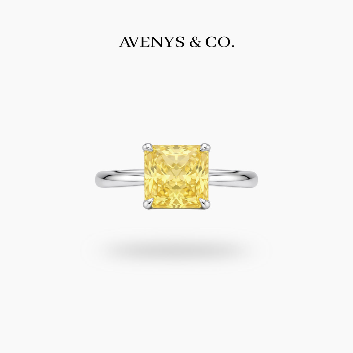 Princess Square Ring with Yellow Princess Stone – on White Gold