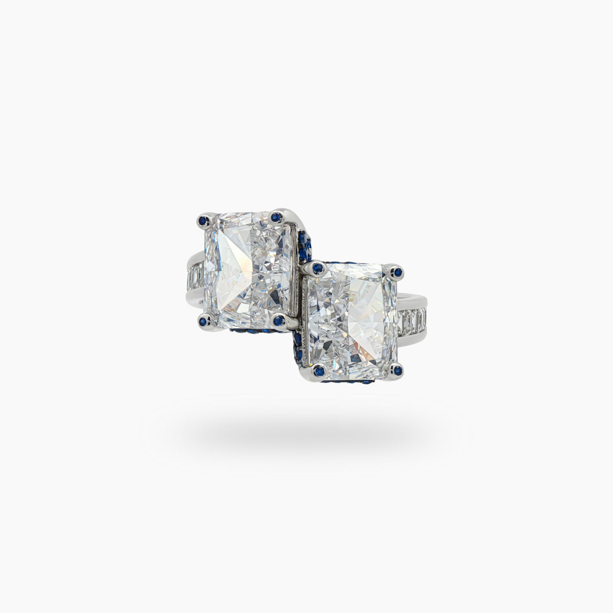 Princess Duo Ring with White Radiant Stone – on White Gold