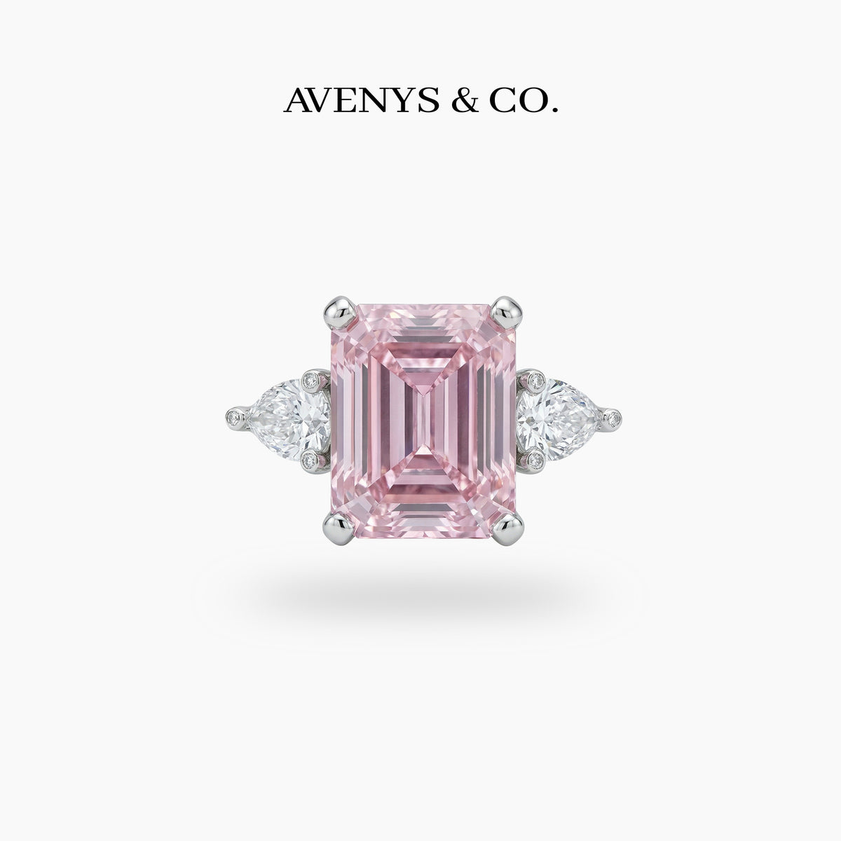 Emerald Pear Trilogy Ring with Pink Emerald Stone – on White Gold