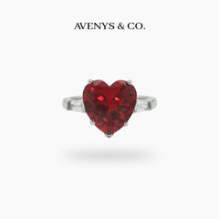 Love Heart Trilogy with Red Heart Stone – on White Gold