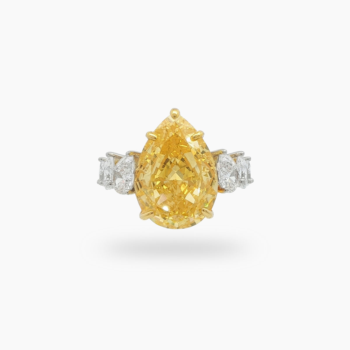 Queens Pear Pave Solitaire with Yellow Pear Stone – on White Gold