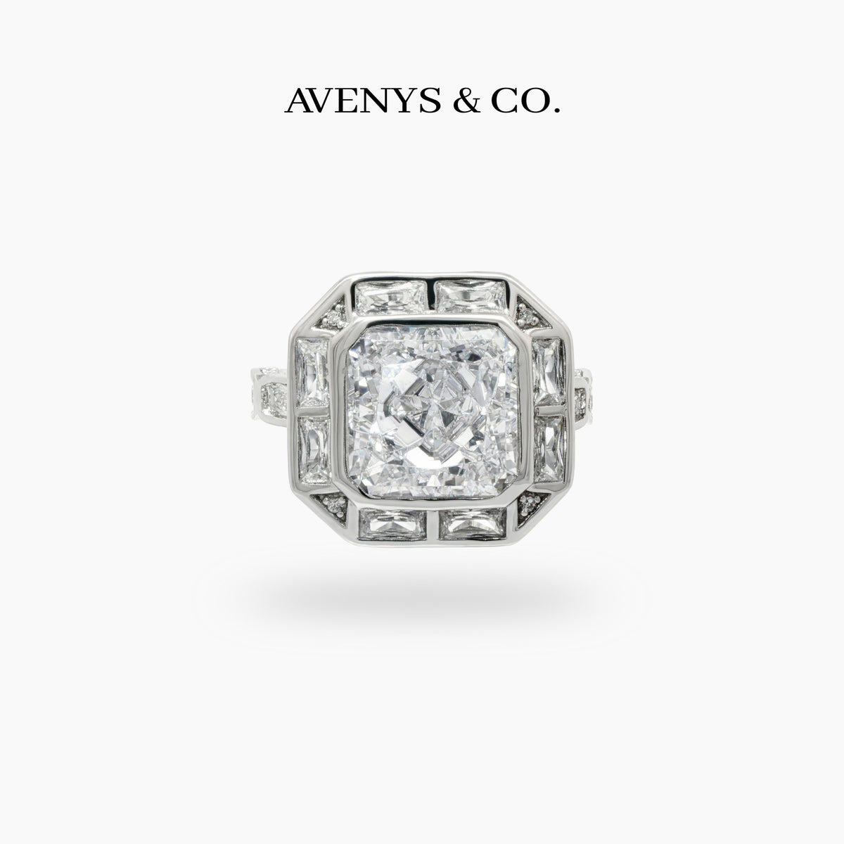 Radiant Frame Ring with White Radiant Stone – on White Gold