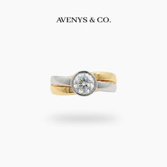 Double Stacking Solitaire Ring with White Round Stone – on Yellow Gold