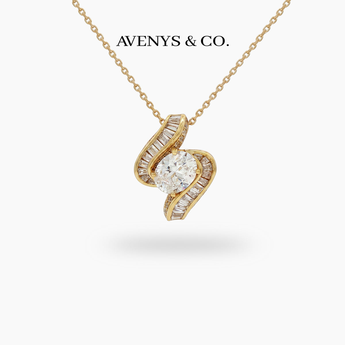 Bypass Solitaire Necklace with White Oval Stone – on White Gold