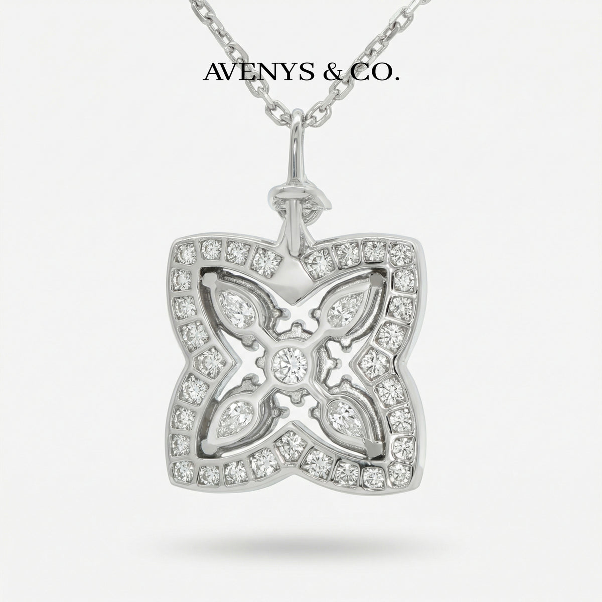 Lotus Classic Necklace with White Round Stone – on White Gold