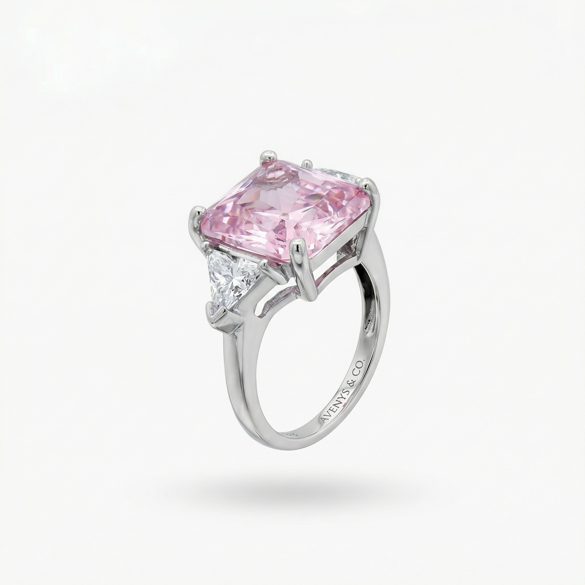Square Radiant Ring with Pink Radiant Stone – on White Gold