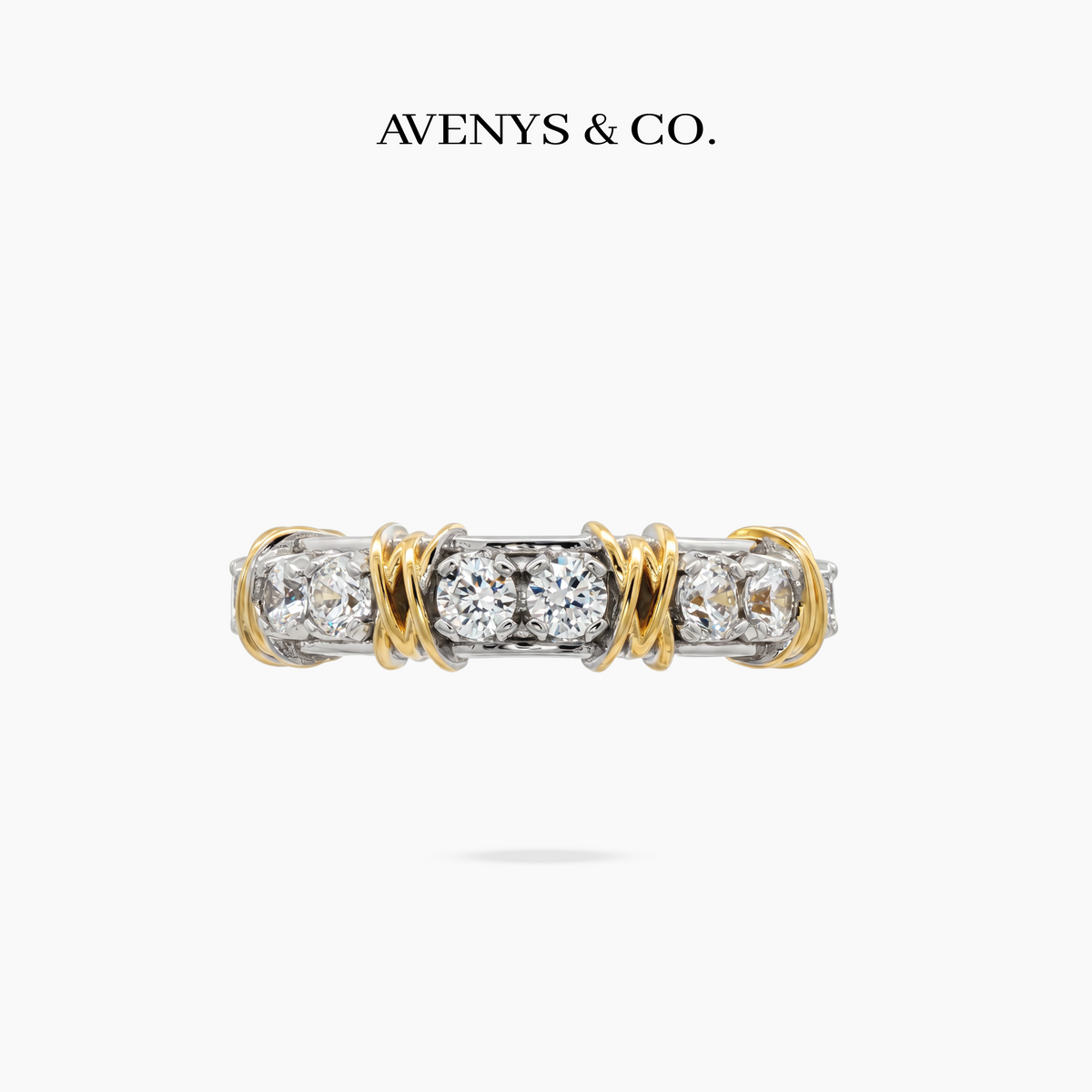 AV Signature Ring Womens with White Round Stone – on White Gold
