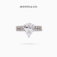 AV Dua™ Pear Ring Set with White Pear Stone – on White Gold