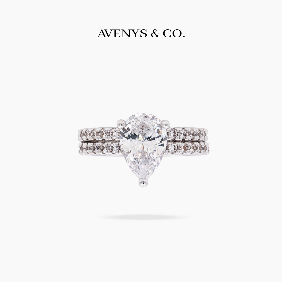 AV Dua™ Pear Ring Set with White Pear Stone – on White Gold