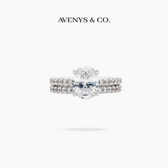 AV Dua™ Oval Ring Set with White Oval Stone – on White Gold