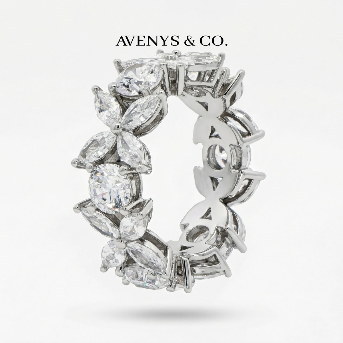 Star Eternity Ring  with White Marquise Stone – on White Gold