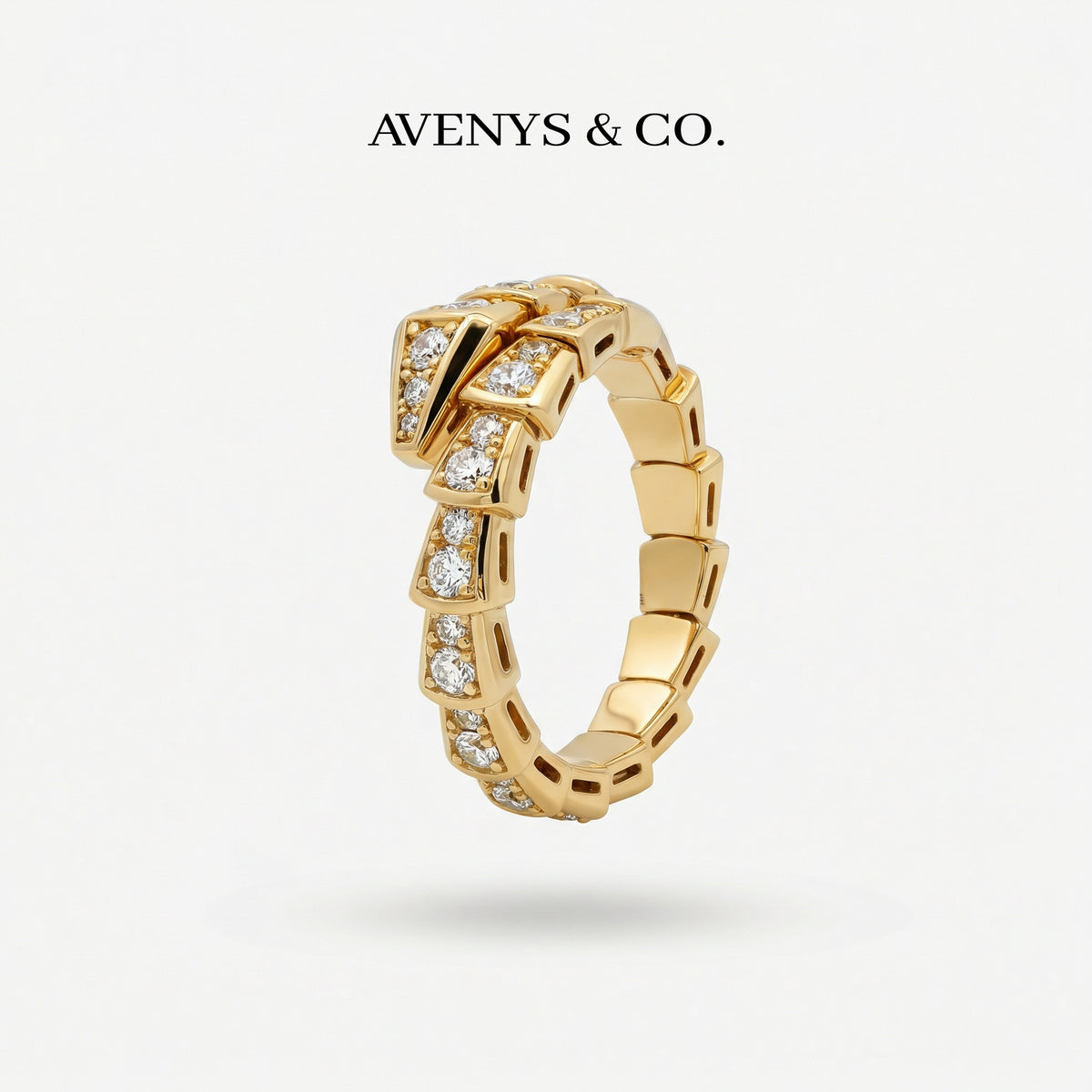 Coil Pave Ring with White Round Stone – on Yellow Gold