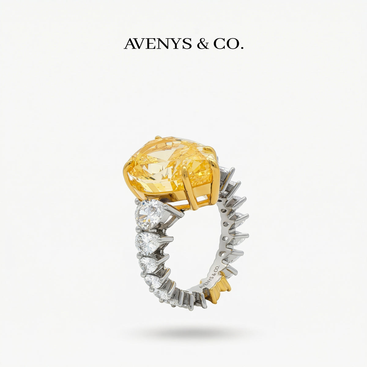Queens Pear Pave Solitaire with Yellow Pear Stone – on White Gold