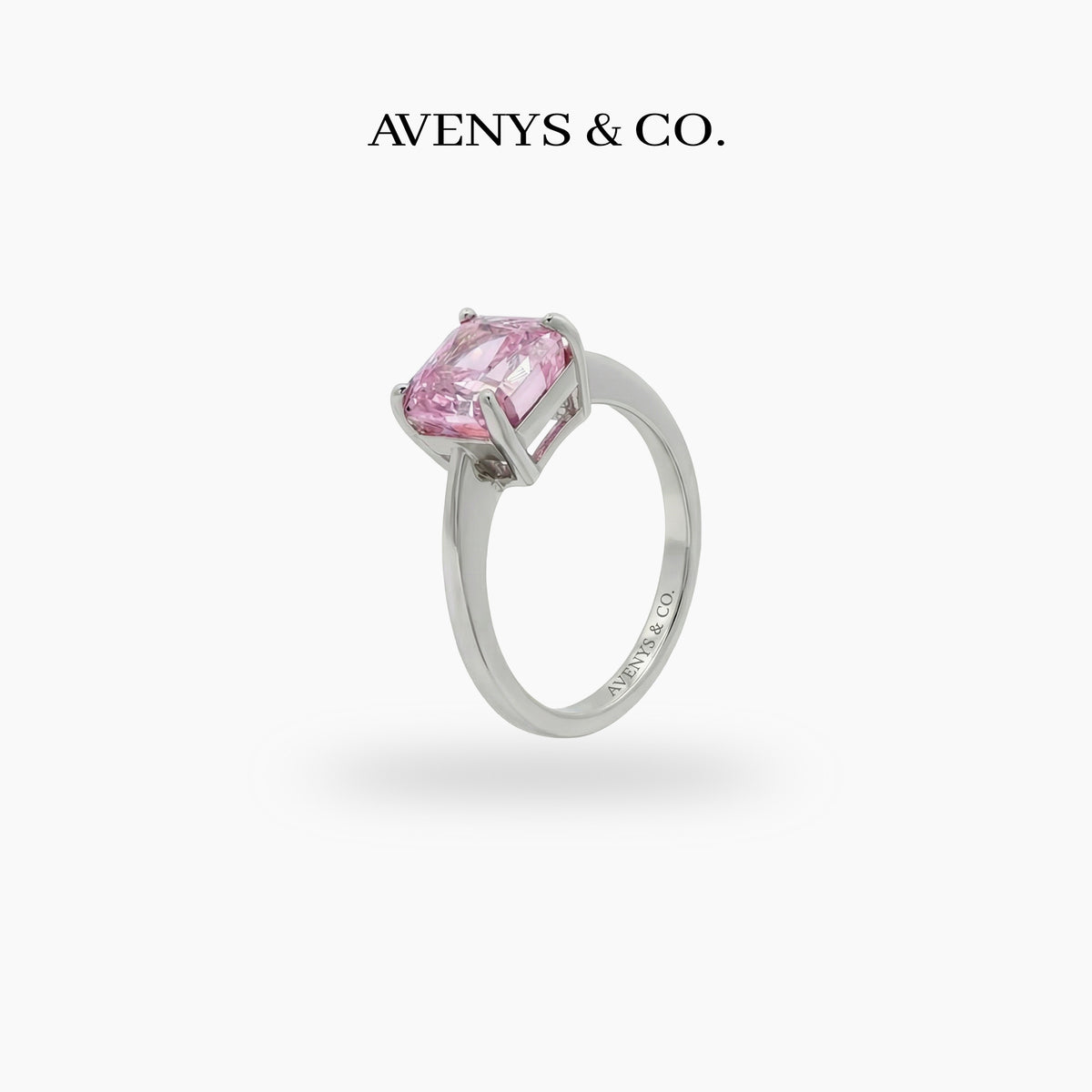 Princess Square Ring with Pink Princess Stone – on White Gold