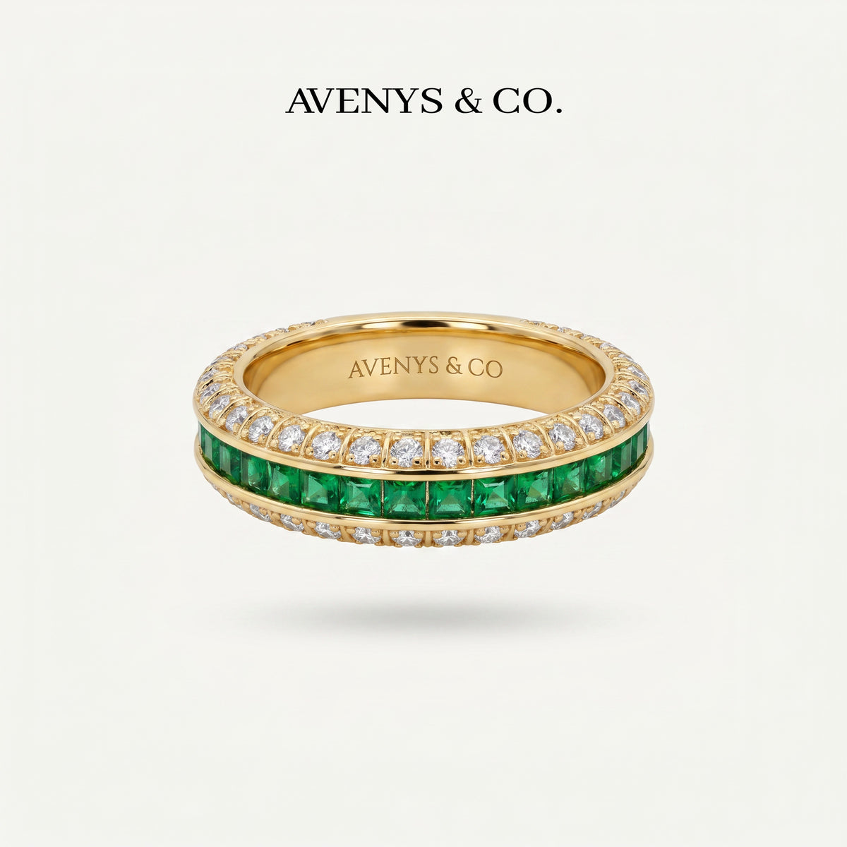 Greenline Ring with Green Emerald Stone – on Yellow Gold