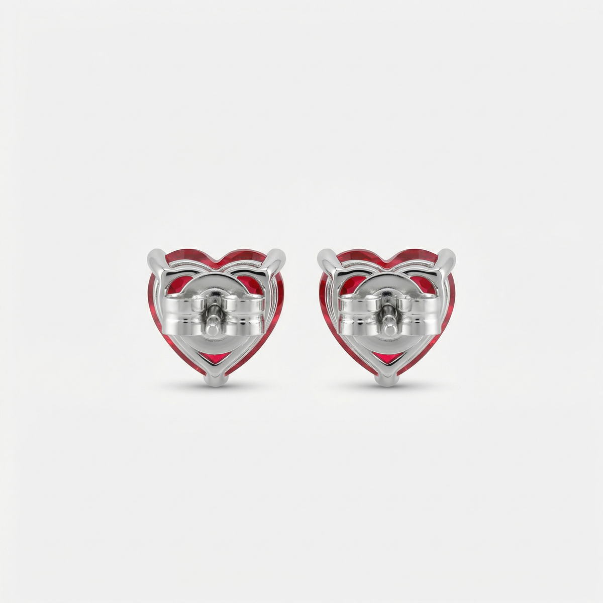 Love Heart Earrings with Red Heart Stone – on White Gold