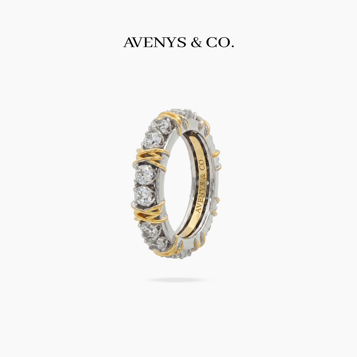 AV Signature Ring Womens with White Round Stone – on White Gold
