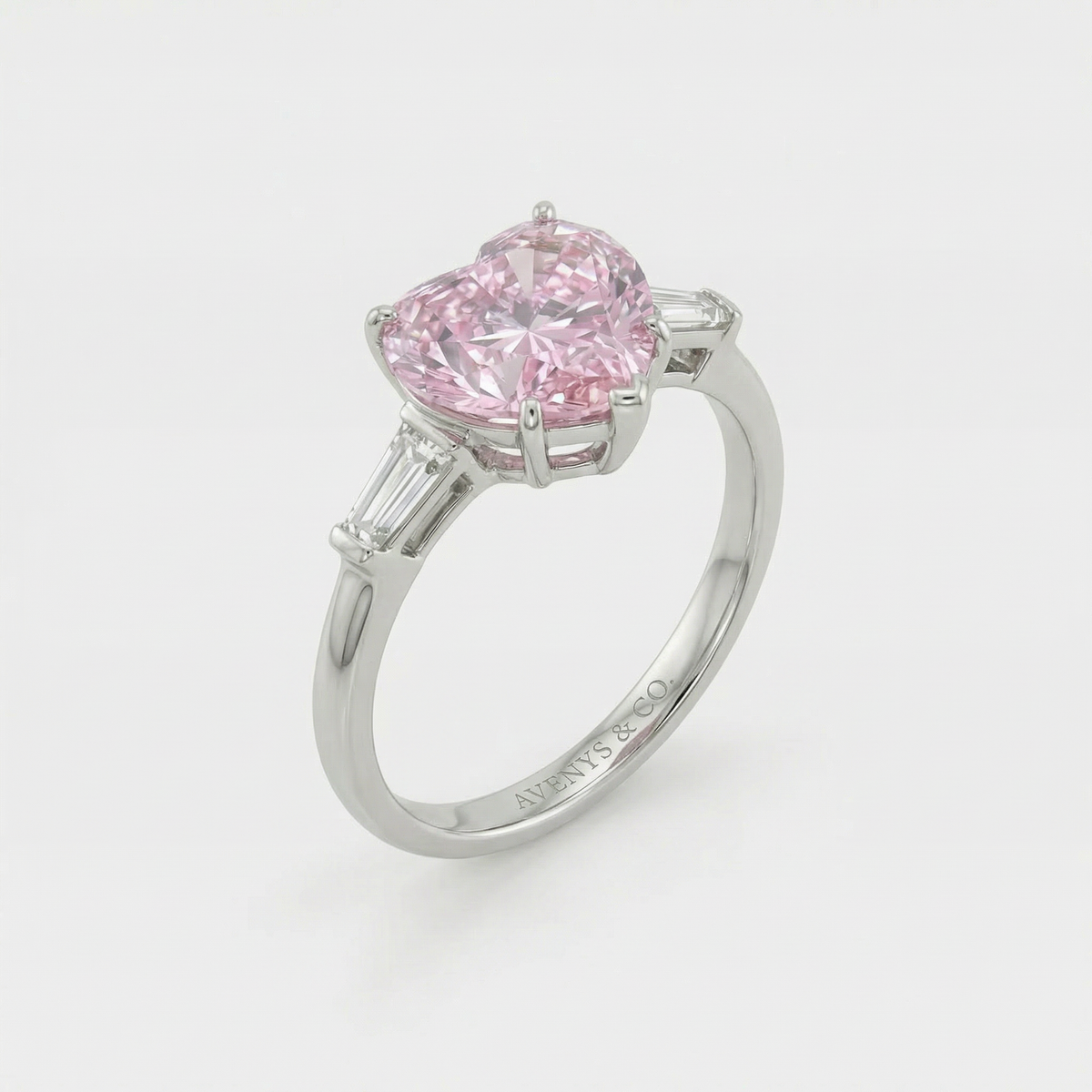 Love Heart Trilogy with Pink Heart Stone – on White Gold