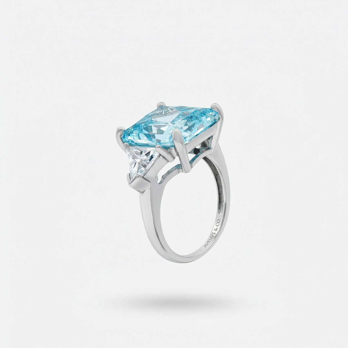Square Radiant Ring with Aquamarine Radiant Stone – on White Gold