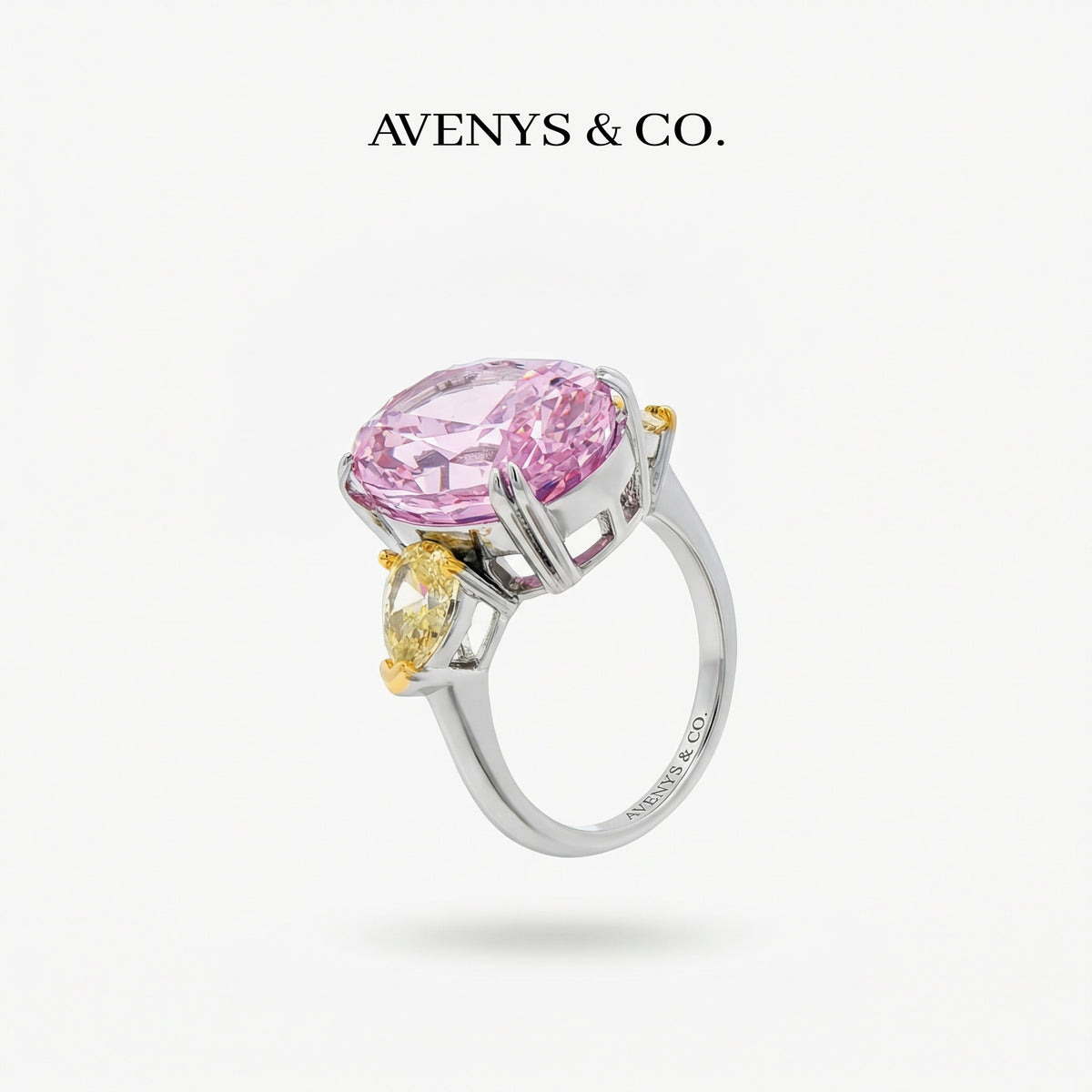 Queens Oval Ring with Pink Oval Stone – on White Gold