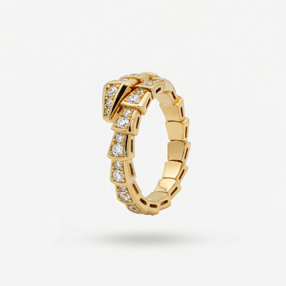 Coil Pave Ring with White Round Stone – on Yellow Gold