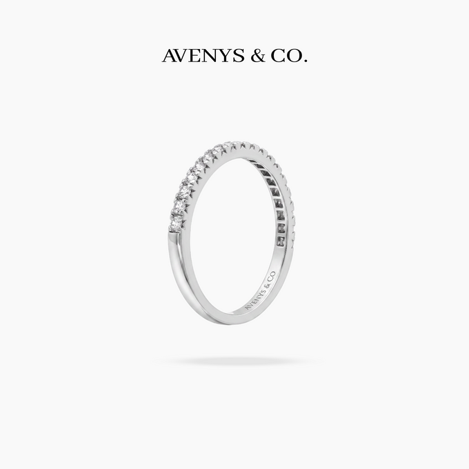 AV Forever™ Half French Pave Eternity Ring (2mm) with White Round Stone – on White Gold