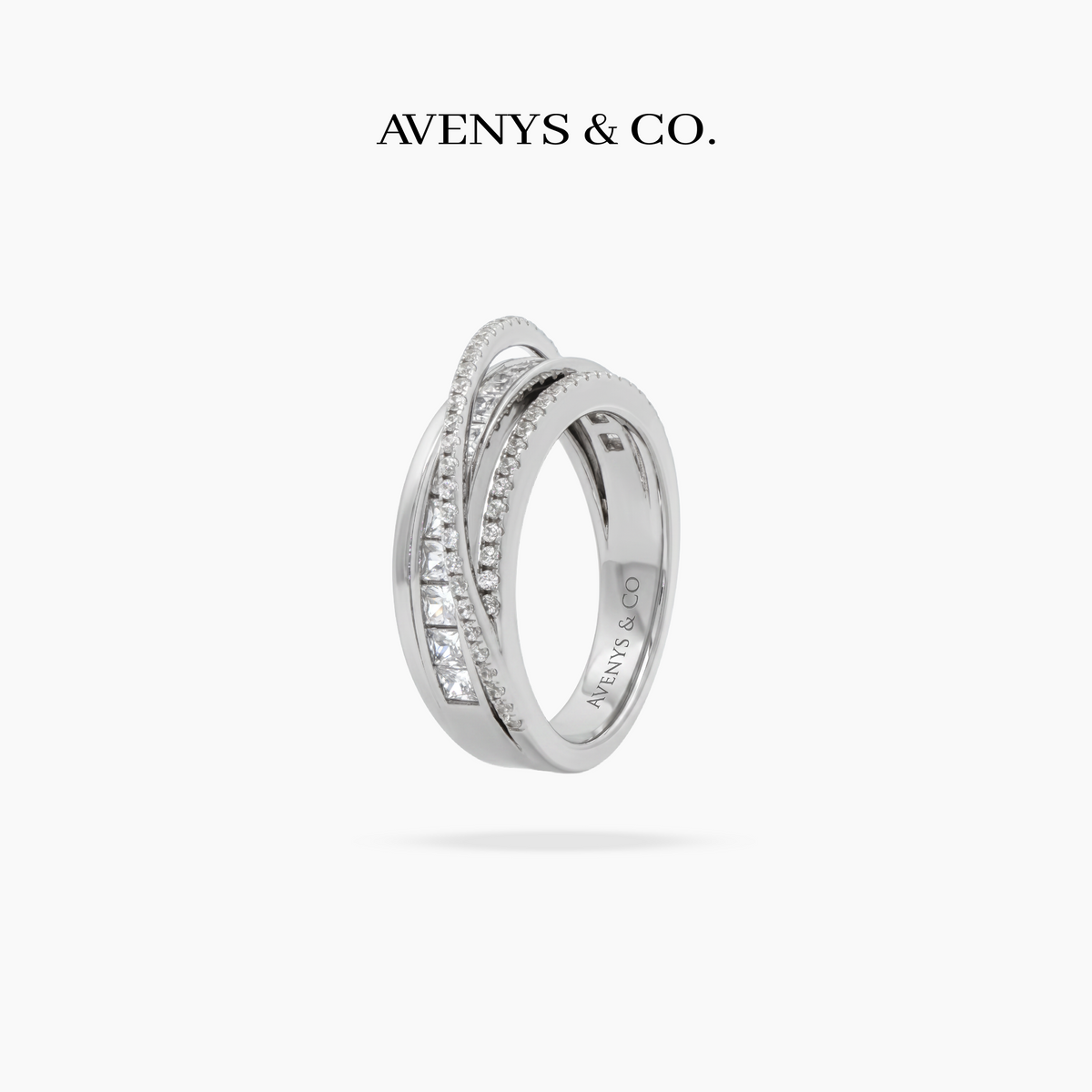 Crossline Diamond Ring with White Round Stone – on White Gold