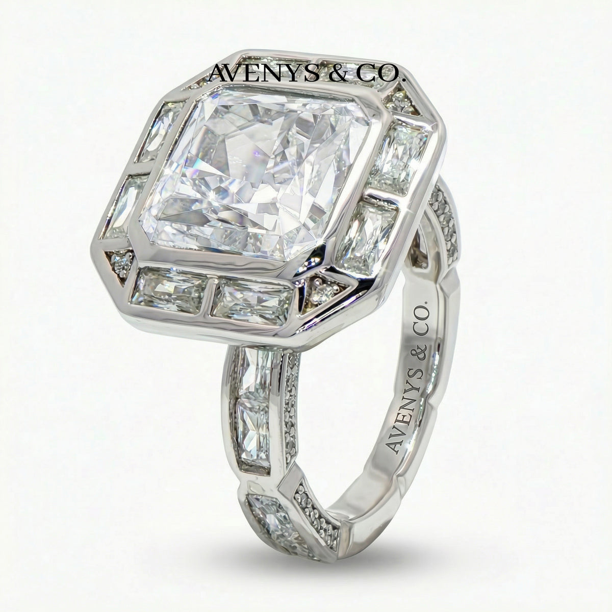 Radiant Frame Ring with White Radiant Stone – on White Gold