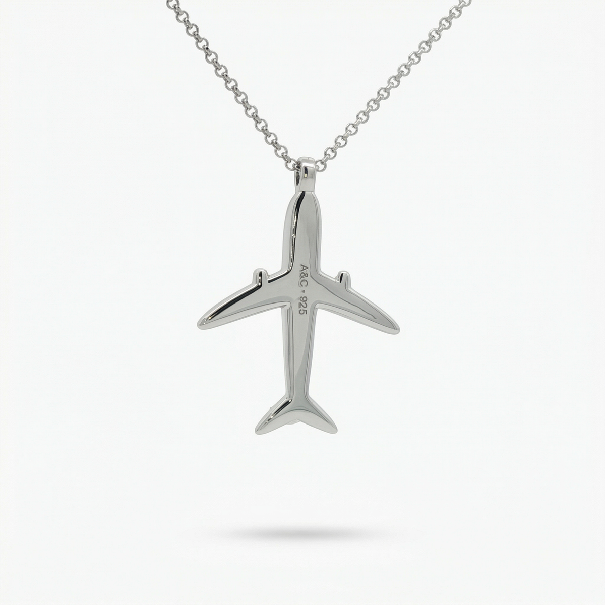Airplane Necklace with White Round Stone – on White Gold