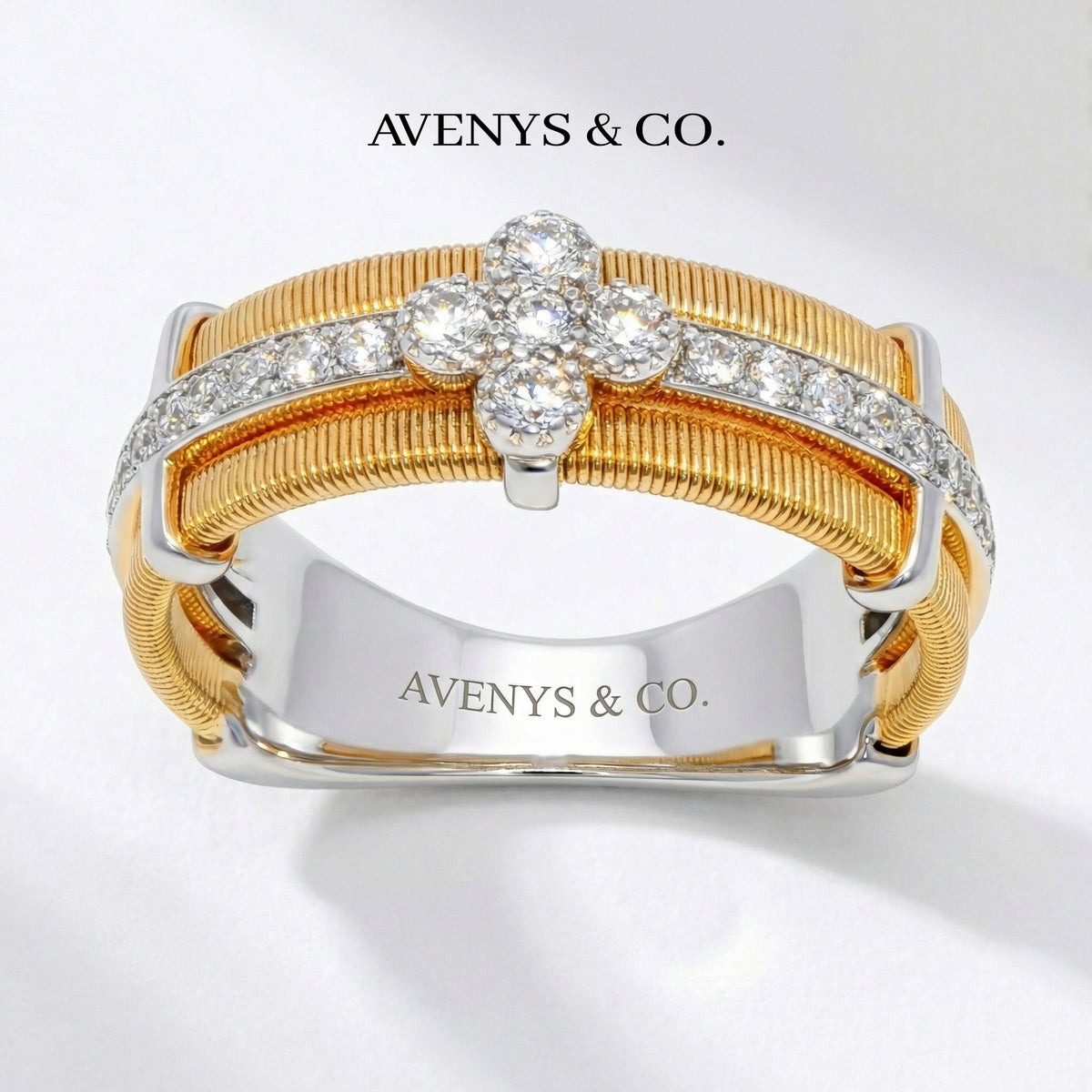 Centerline Ring with White Round Stone – on Yellow Gold