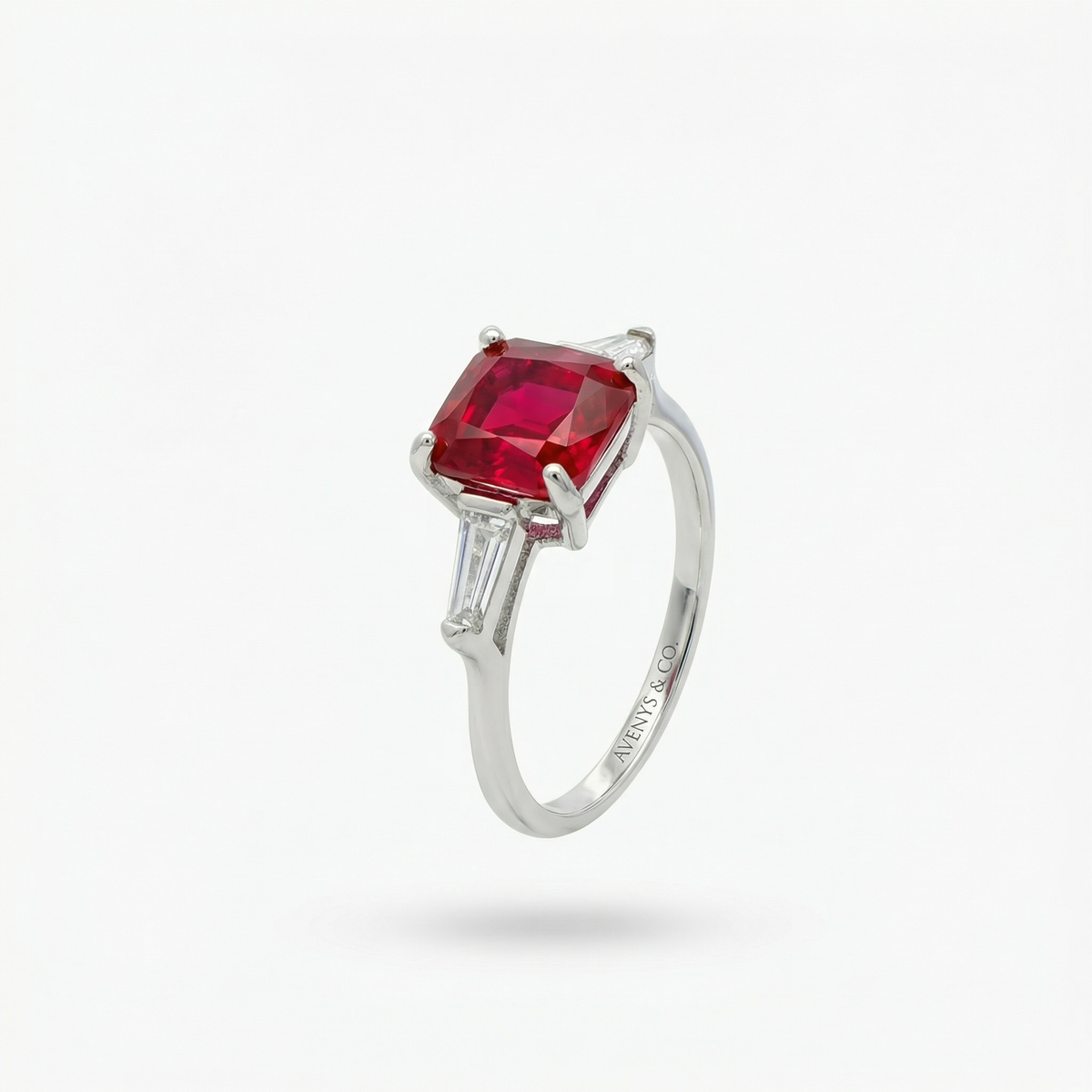 Princess Trilogy Ring with Red Princess Stone – on White Gold