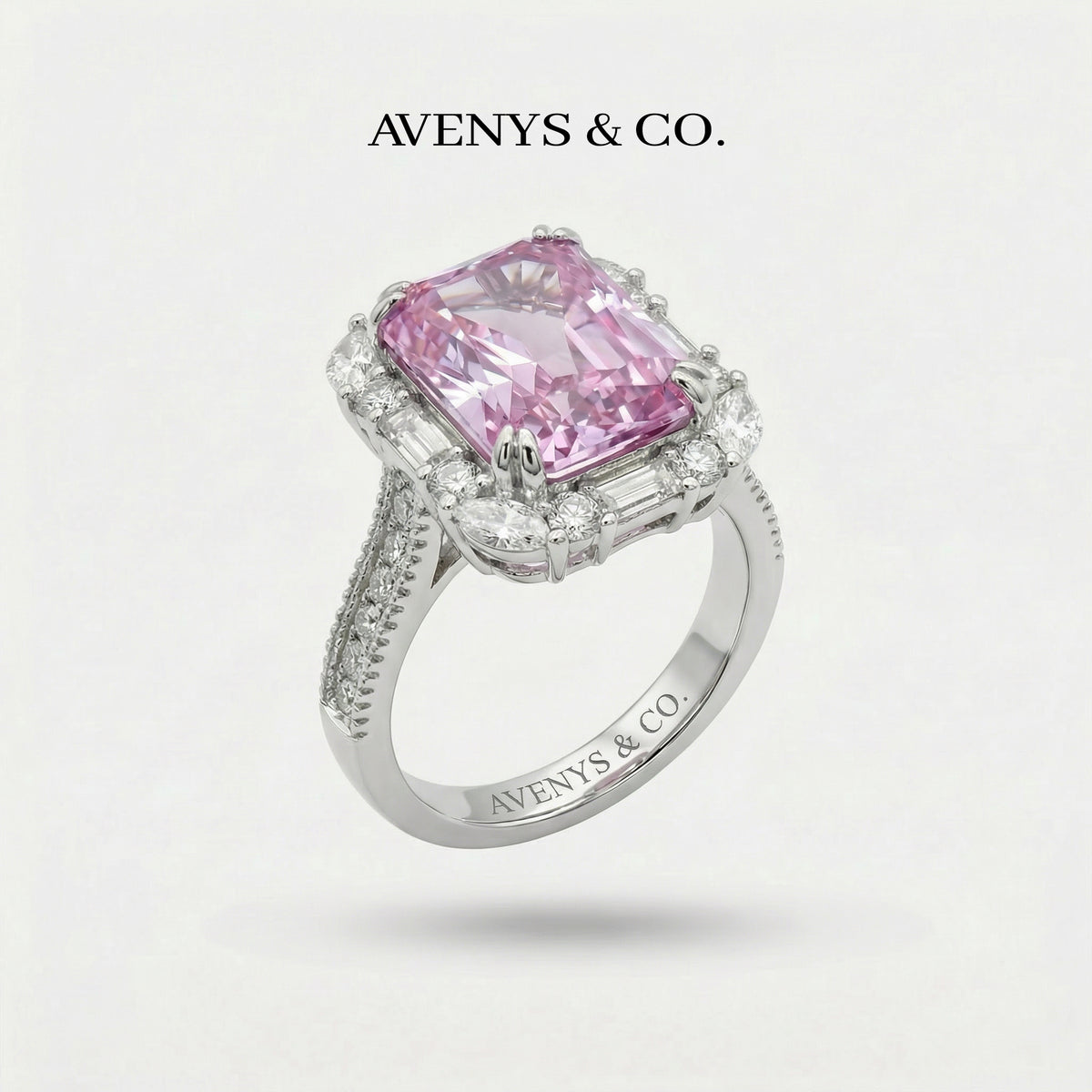 Eden Frame Ring with Purple Radiant Stone – on White Gold