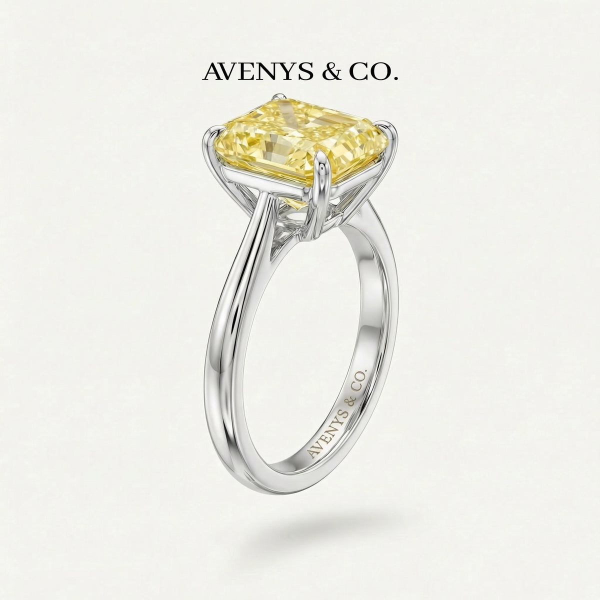 Princess Square Ring with Yellow Princess Stone – on White Gold