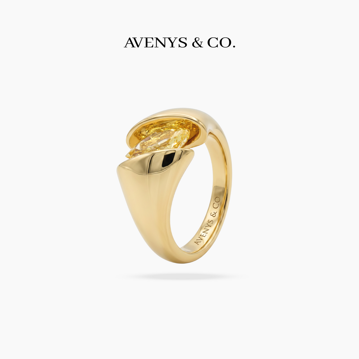 Floating Marquise RIng with Yellow Marquise Stone – on Yellow Gold