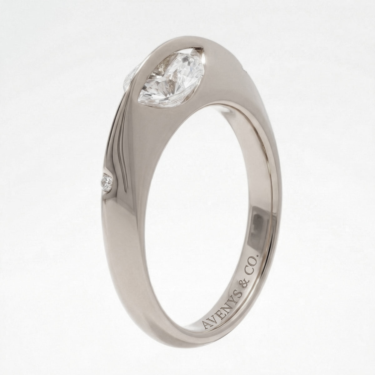 Dancing Diamonds Slim Ring with White Round Stone – on White Gold