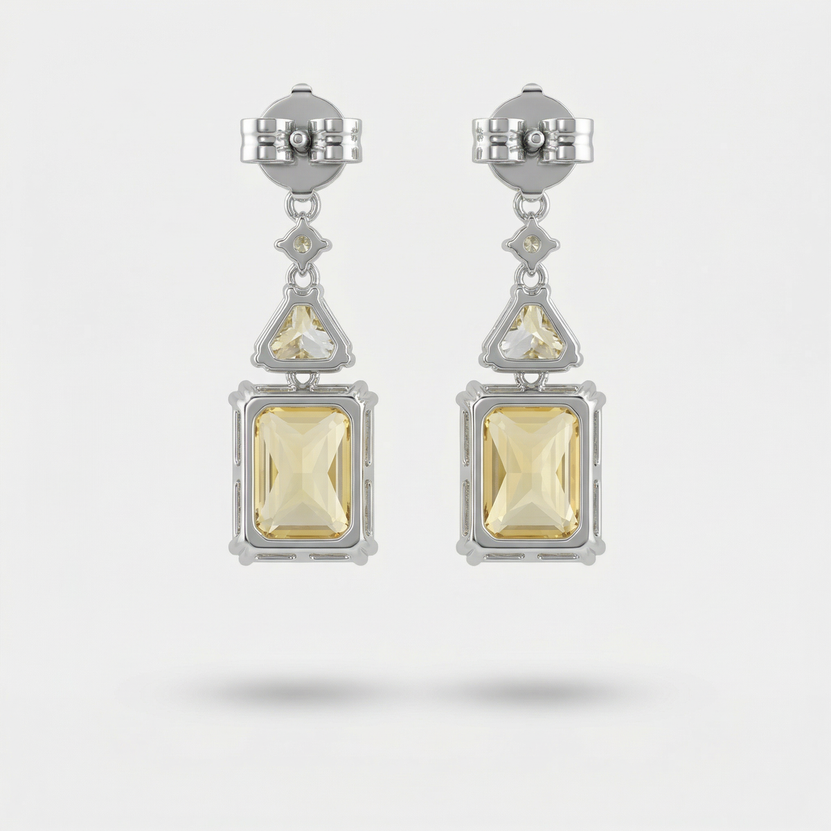 Radiant Drop Earrings with Yellow Radiant Stone – on White Gold