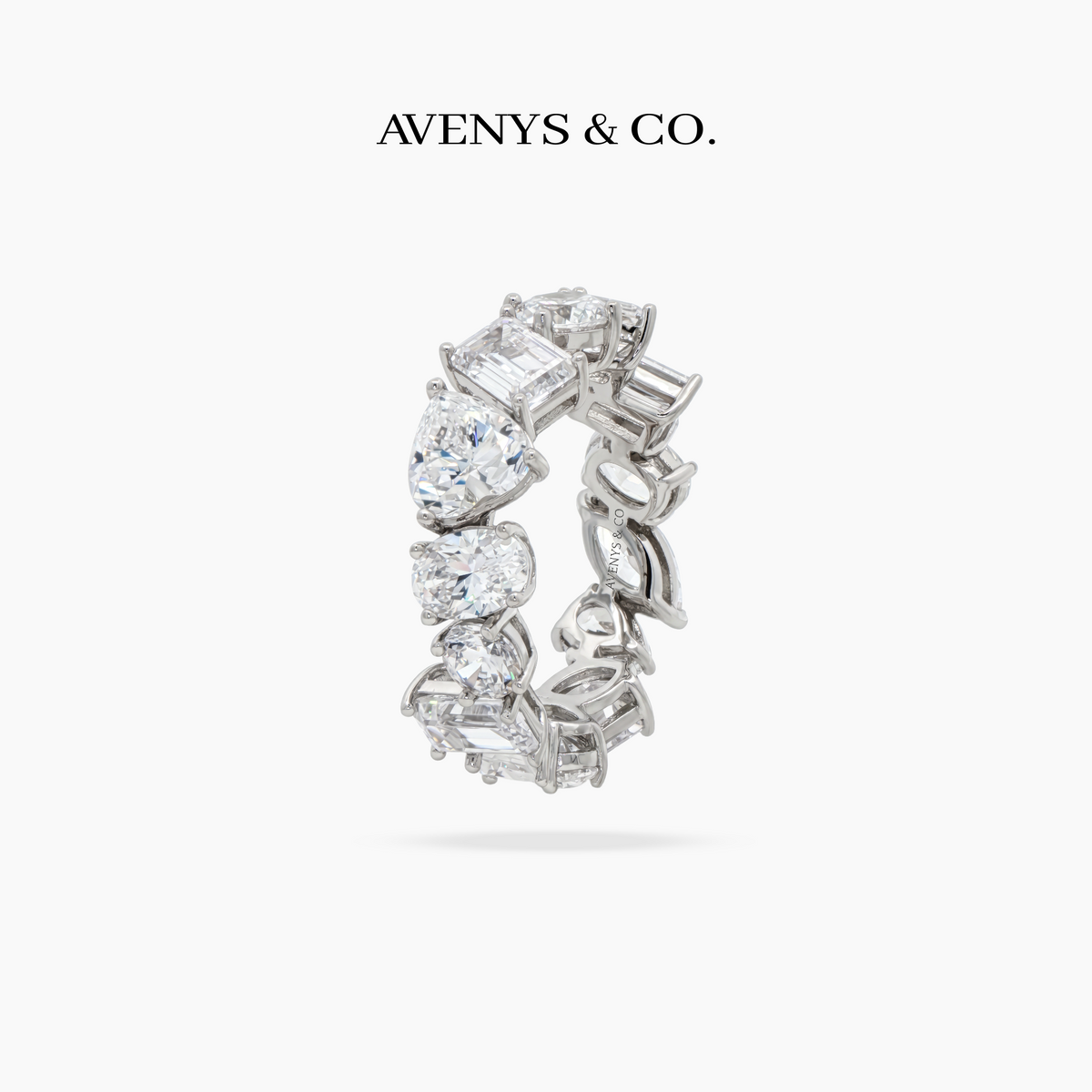 Mixed Cut Ring with White Round Stone – on White Gold