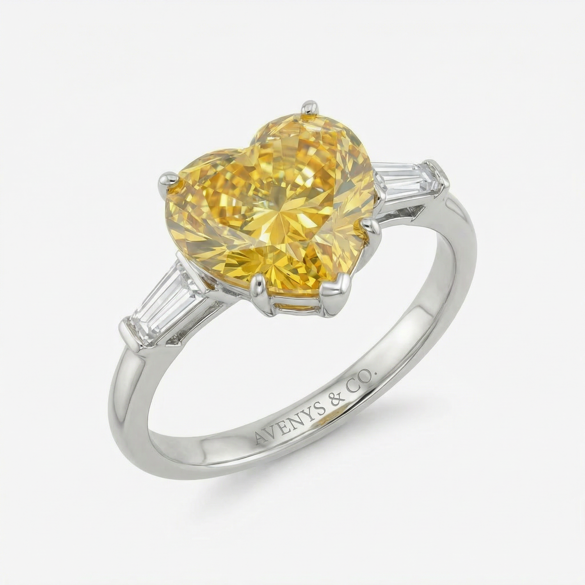 Love Heart Trilogy with Yellow Heart Stone – on White Gold